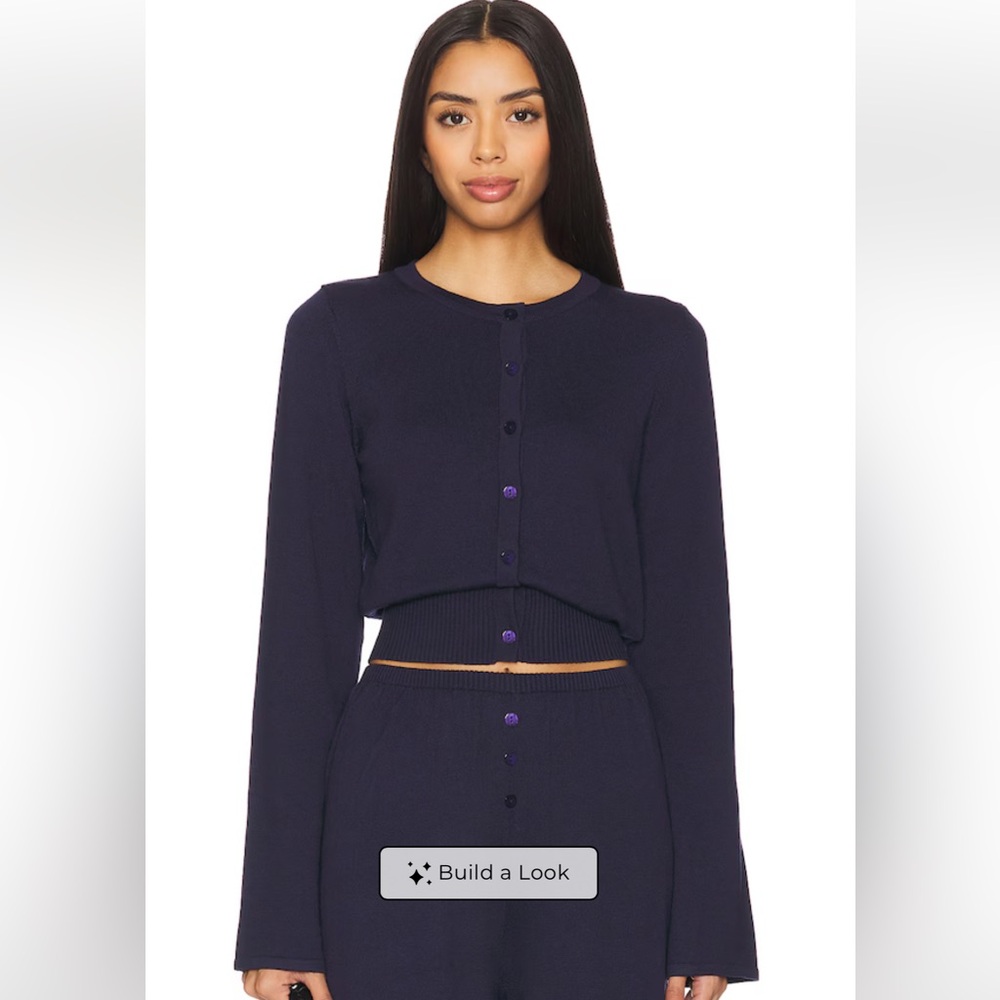 SNDYS. Revolve August Navy Cropped Button-Front Cardigan